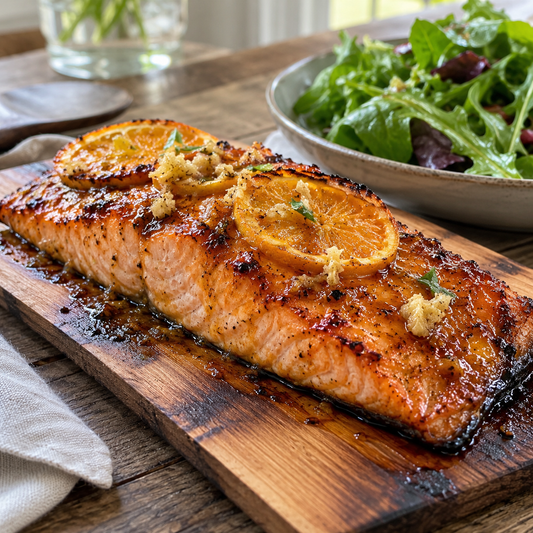 cedar planked salmon applewood — lifestyle serving suggestion