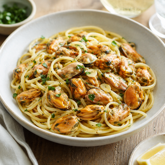 Cooked Mussel Meat 8 oz. — lifestyle serving suggestion