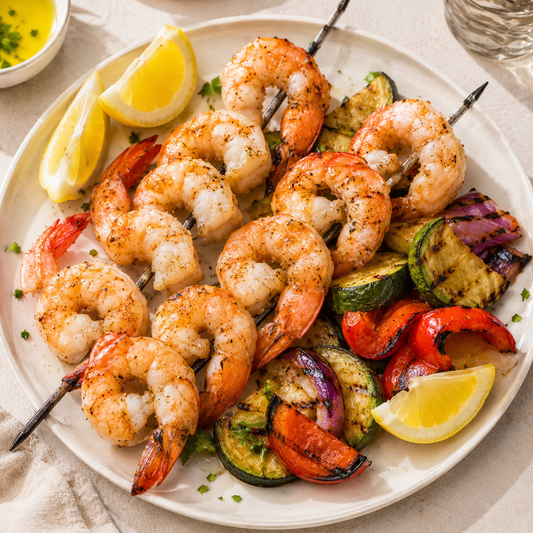 Gulf pink shrimp grilled skewers — serving suggestion