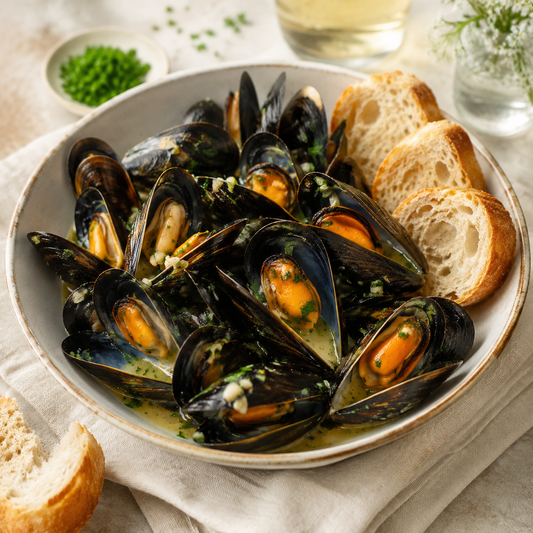 Blue Mussels (Butter & Garlic) (1 LB.) — lifestyle serving suggestion