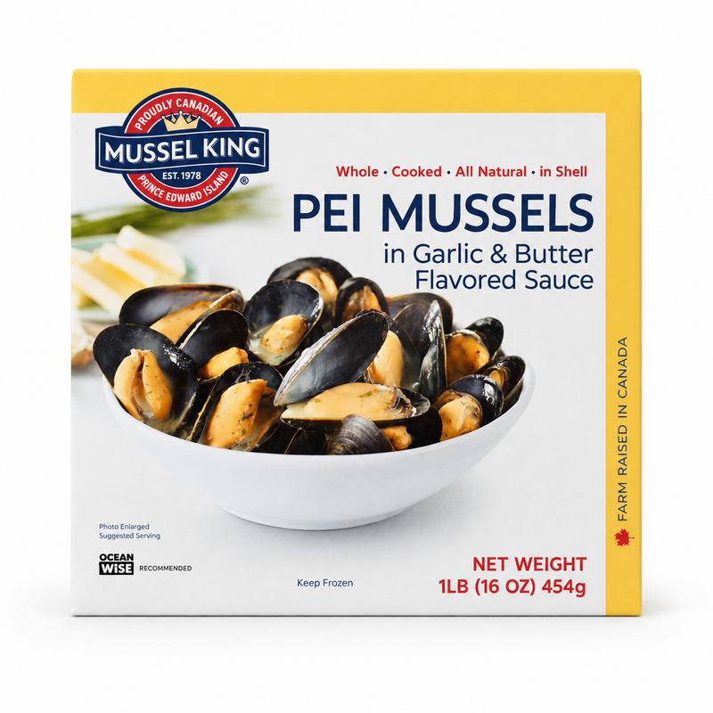 Blue Mussels (Butter & Garlic) (1 LB.) — product on a white background
