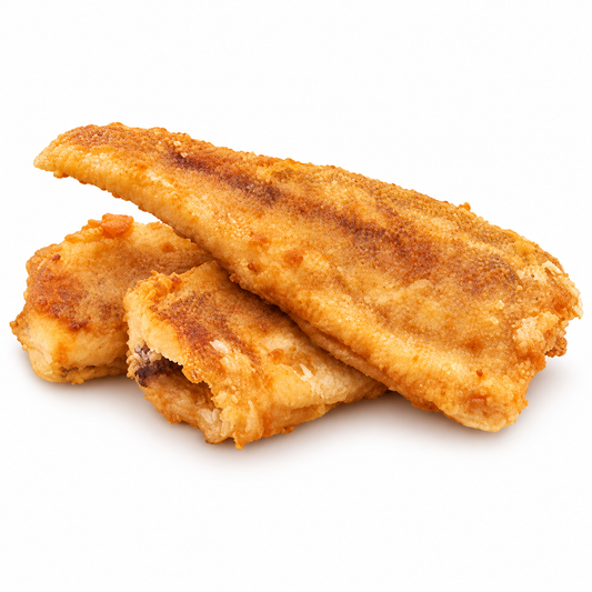 breaded perch fillets — product on white background