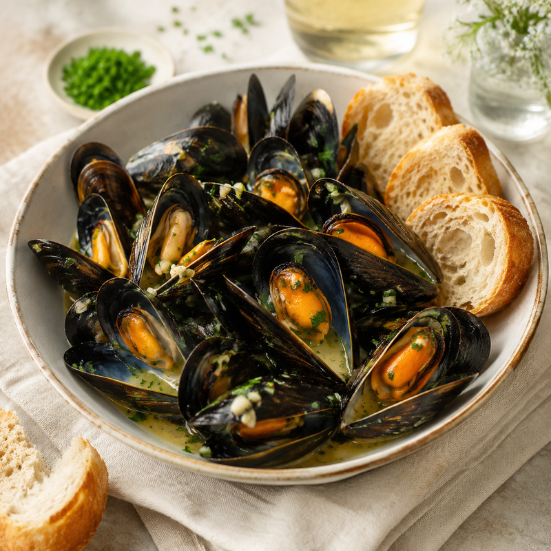 Blue Mussels (Butter & Garlic) (1 LB.) — lifestyle serving suggestion