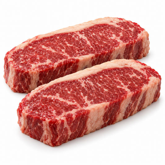ny strip steaks locally sourced — product on white background