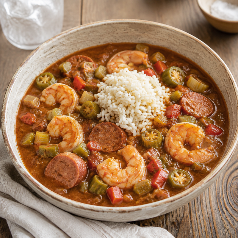 Shrimp & Sausage Gumbo (Boston Chowda Co) — lifestyle serving suggestion
