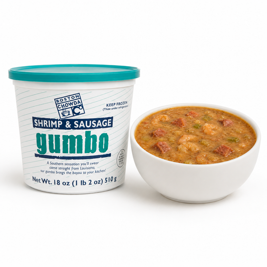 Shrimp & Sausage Gumbo (Boston Chowda Co) — product on a white background