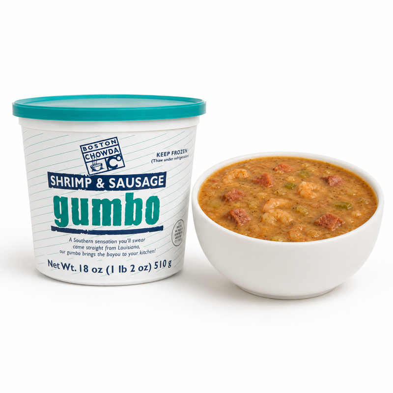 Shrimp & Sausage Gumbo (Boston Chowda Co) — product on a white background